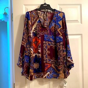 Paisley Multicolored Bell Sleeve Beadwork Blouse
